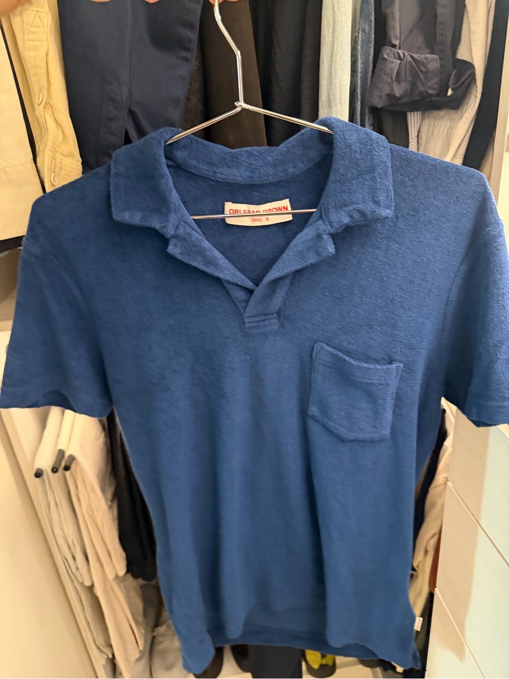 Orlebar Brown Blue Terry Polo with Chest Pocket